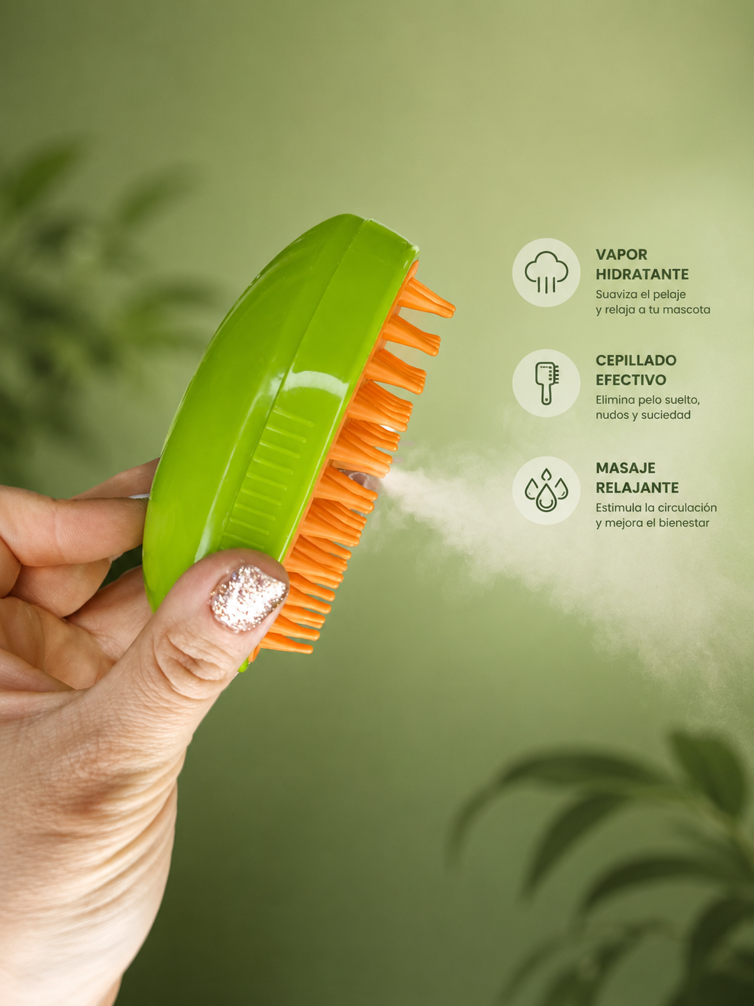Cepillo de Vapor 3 en 1 para Perros y Gatos | Masaje, Aseo y Antiestática